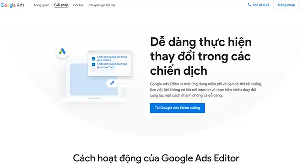 Trang giới thiệu về công cụ Google Ads Editor