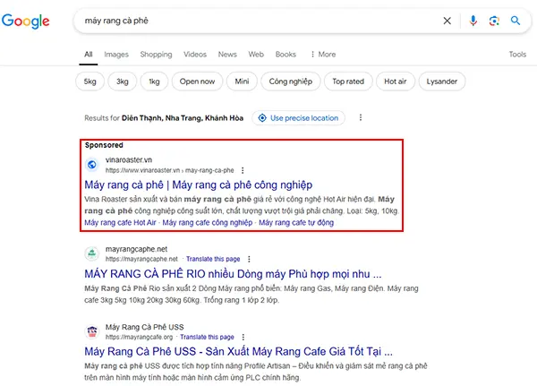 Ví dụ mẫu quảng cáo Google Ads trên trang kết quả tìm kiếm của Google